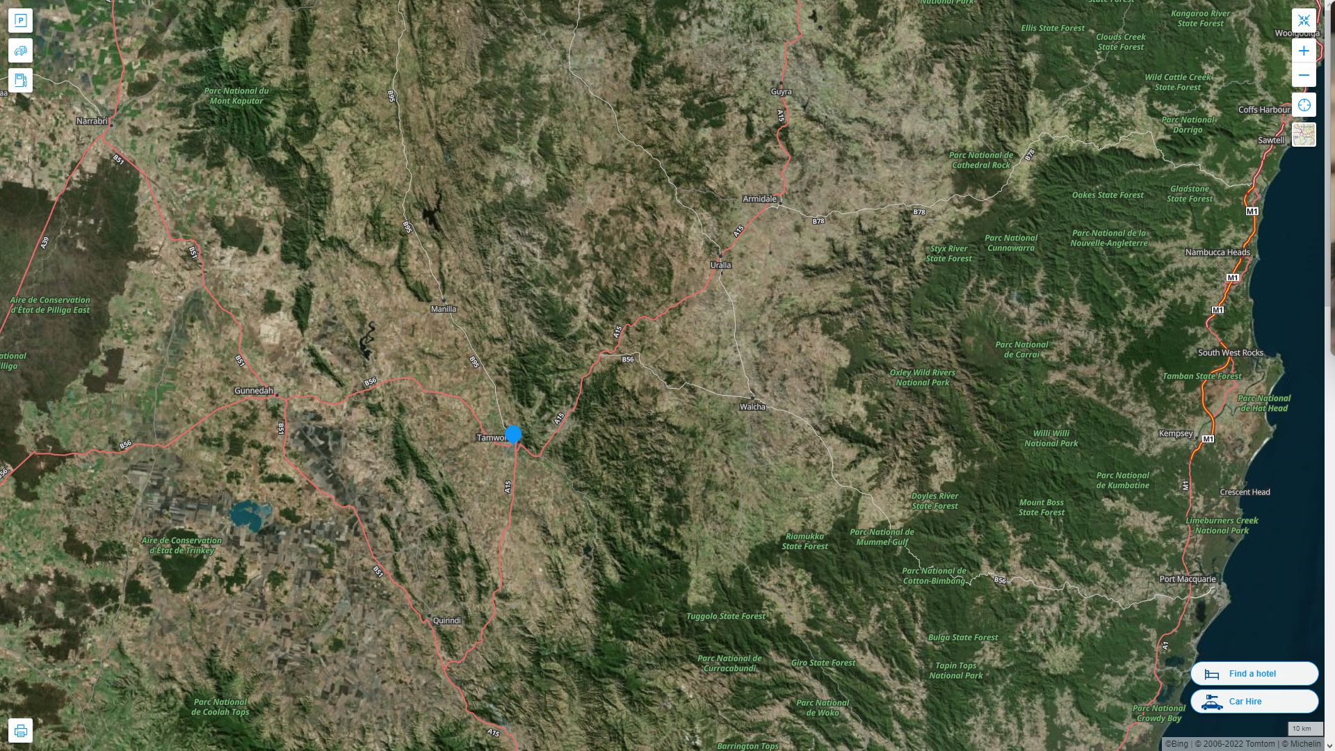 Tamworth Highway and Road Map with Satellite View